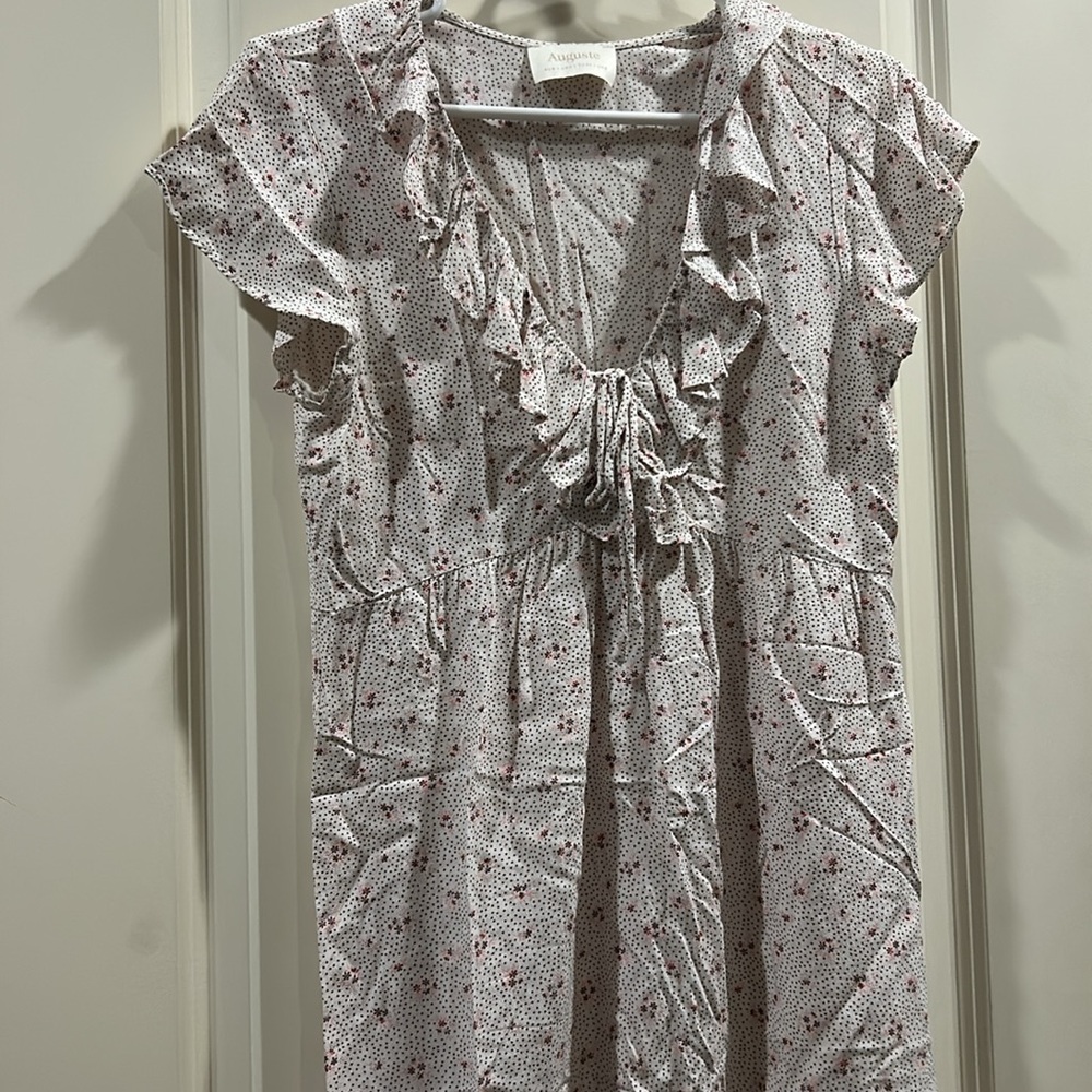 NWOT Auguste The Label delicate floral ruffle mini dress v-neck cap sleeves 4